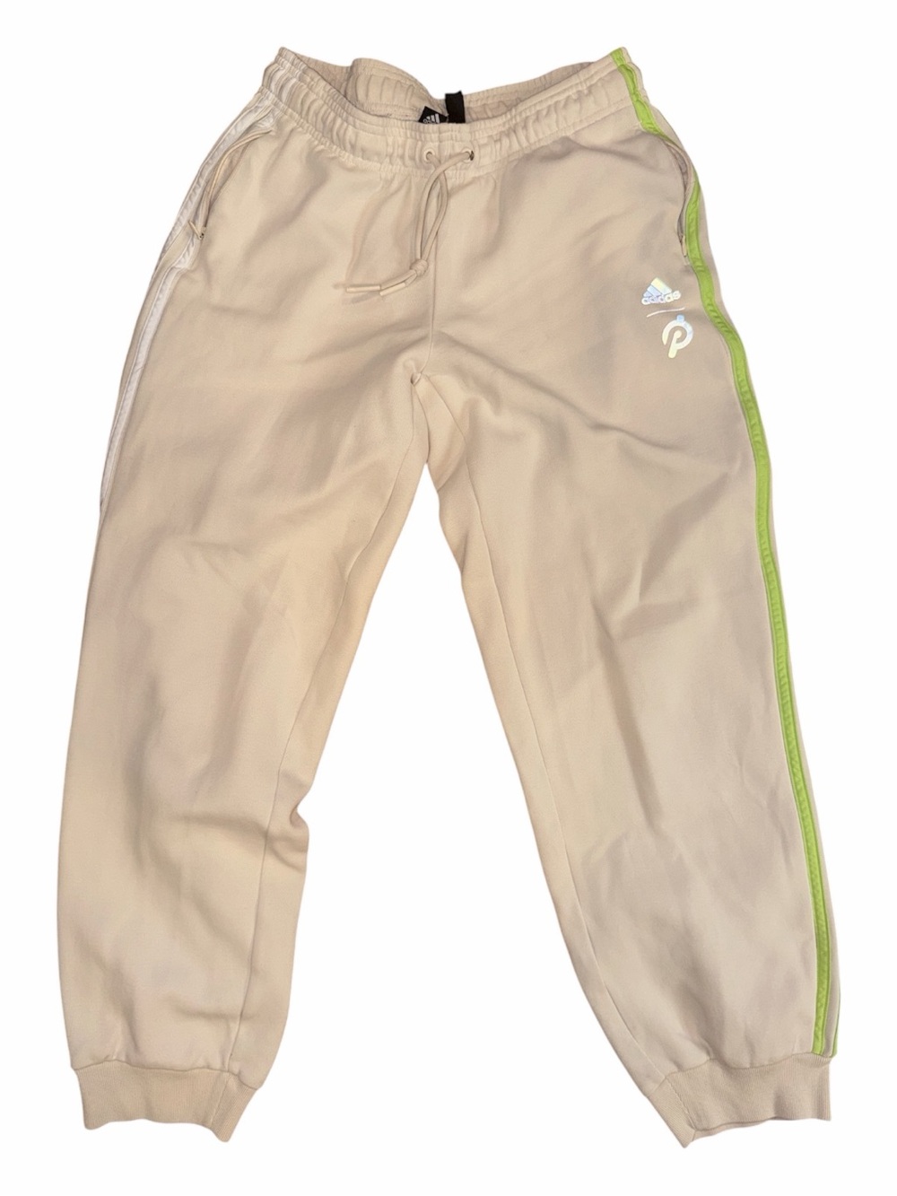 adidas Beige Sweatpants with Lime Side Stripe - Picture 2 of 5